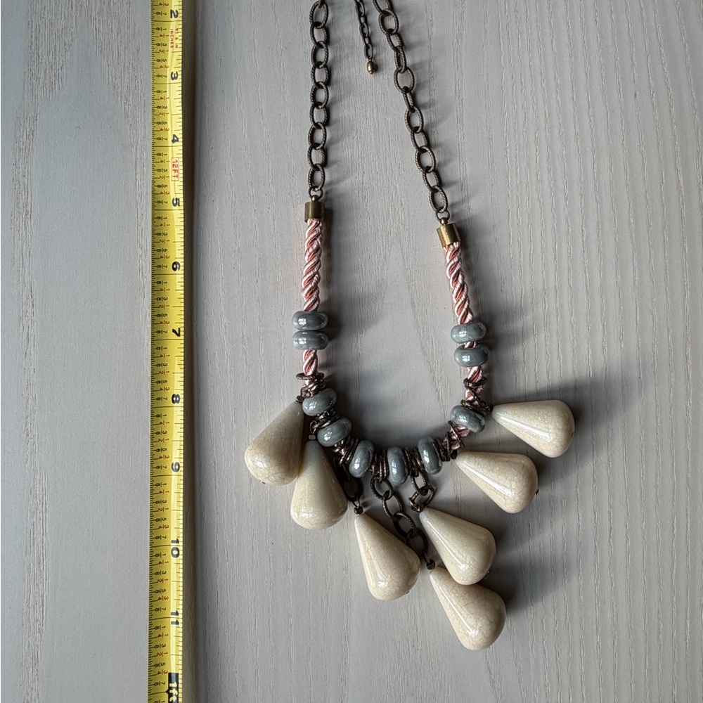 Anthropologie Cream and Silver Teardrop Necklace - Picture 5 of 5